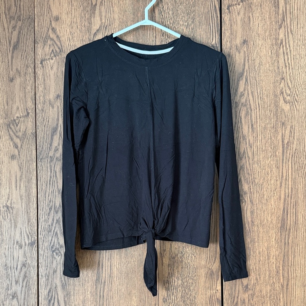 JACKSON Black Tie-Front Long Sleeve Top